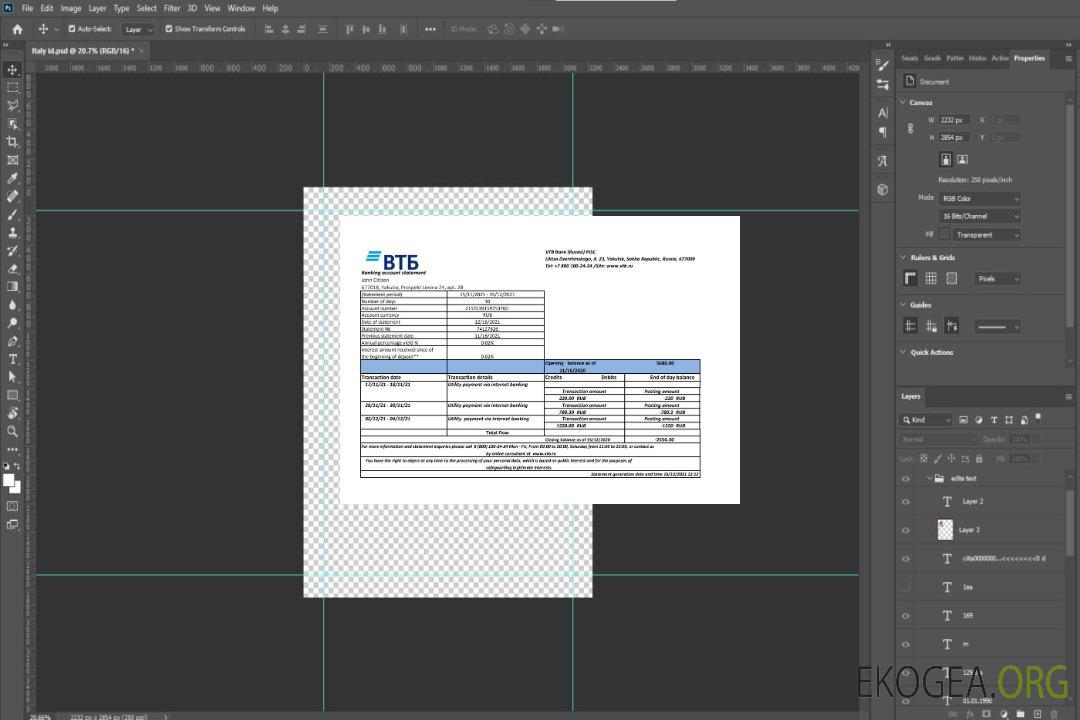 Relevé bancaire Russie VTB, modèle facile à remplir au format de fichier .xls et .pdf template